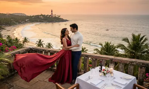 Newlyweds celebrating a romantic getaway at a luxury Kovalam beach resort