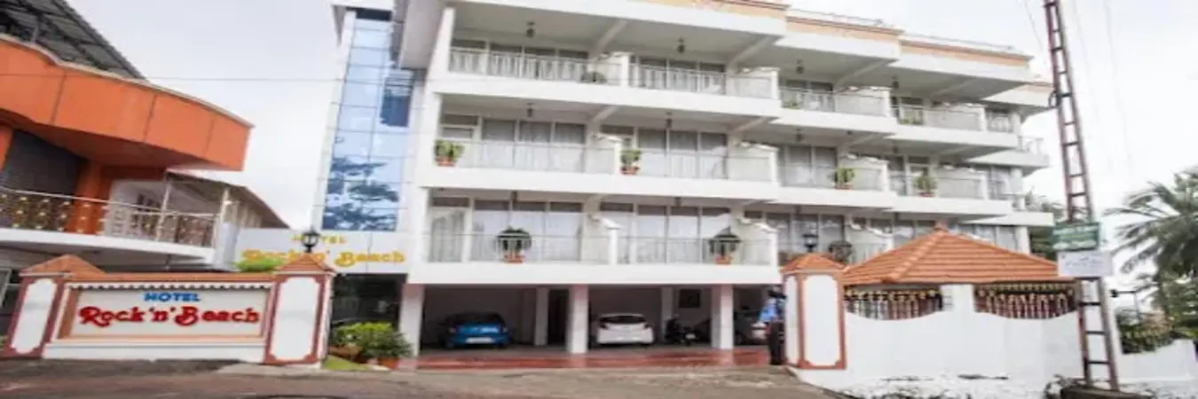 Exterior view of Rock 'N' Beach hotel property near Hawa Beach offering affordable beachfront stays and premium holiday accommodations in Kovalam.