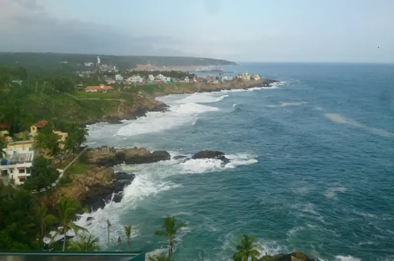 Aerial view of Hawah Beach coastline and sea near Hawah Beach Resort Kovalam