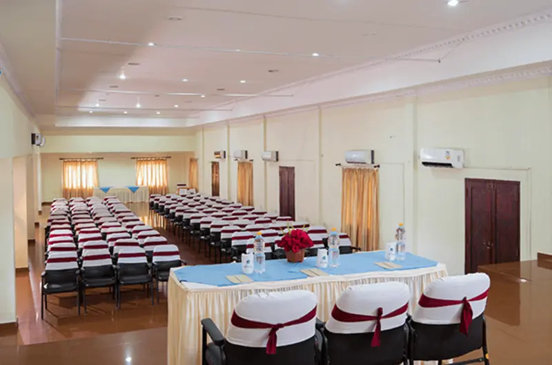 Spacious air conditioned conference hall and banquet setup at Isola Di Cocco Ayurvedic Beach Resort