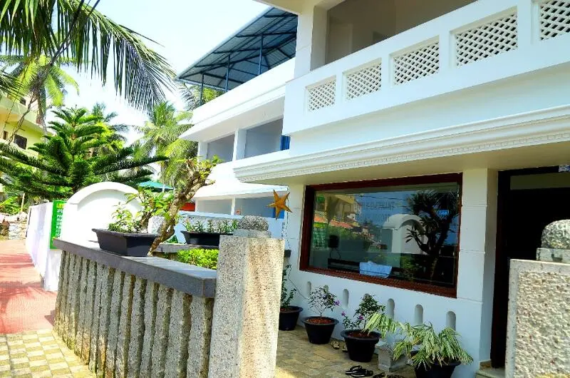 Main guest entrance and exterior building layout at Little Elephant Beach Resort Kovalam