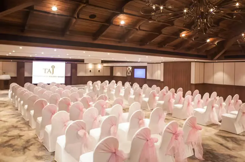 Grand ballroom and indoor conference hall setup for events at Taj Green Cove Resort Kovalam