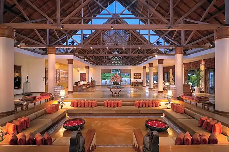 Grand luxury ballroom and indoor event hall setup at The Leela Kovalam hotel