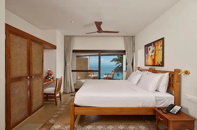 Air conditioned deluxe guest room layout with premium contemporary furnishings at Rockholm.