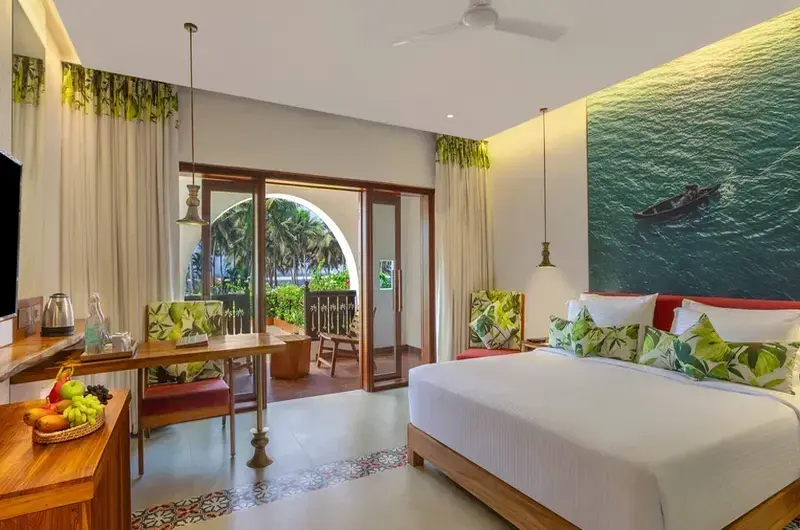 Spacious luxury deluxe room featuring a private sit out at Estuary Island Resort