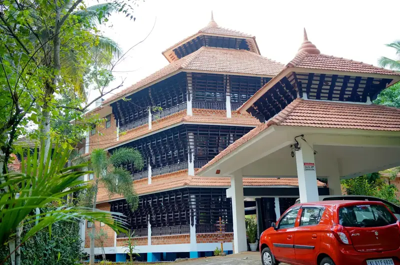 Main building entrance and guest reception at Gods Own Country Ayurveda Resort Kovalam