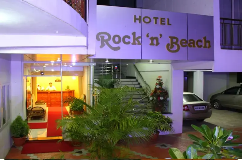 Hotel Rock N Beach main entrance and signage board Kovalam Kerala