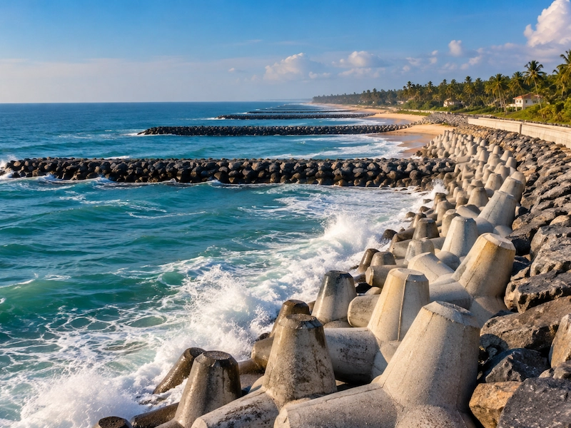 Sandy beach and tropical coastline view at Pozhiyoor near Poovar, Thiruvananthapuram, Kerala.